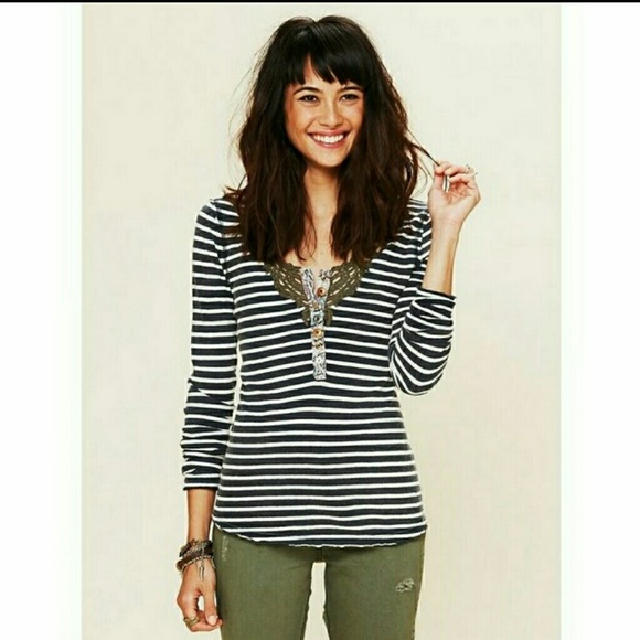 Free People Tops - Free People Striped Henley "Call Back" size medium
